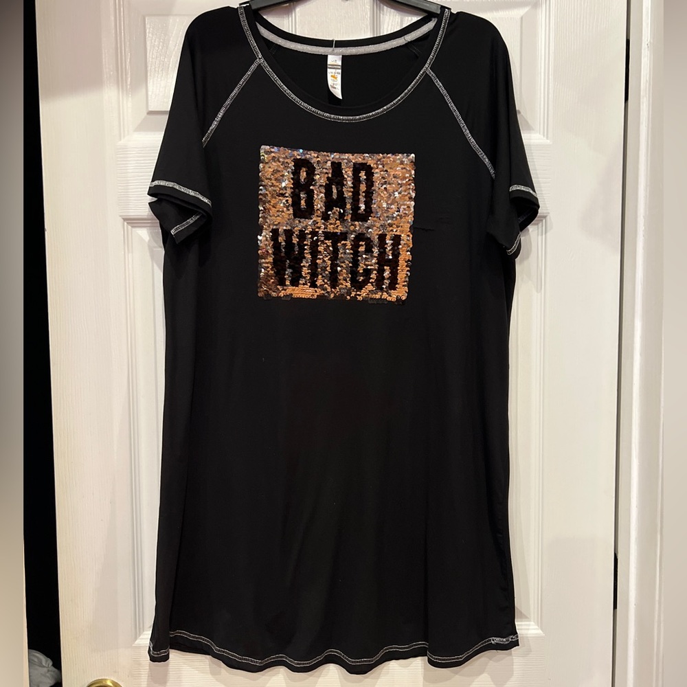 Halloween Dress/ nightshirt with Bad Witch logo Shimmer two ways …size L